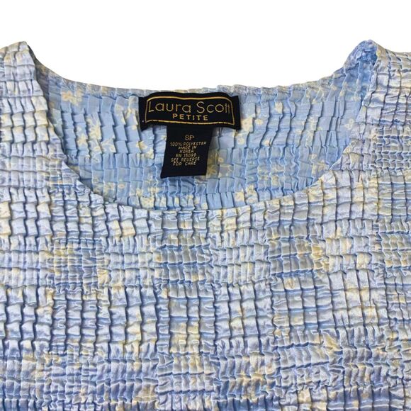 Laura Scott Light Blue Crinkle Style Blouse Tank Top– Petite SP - Picture 2 of 8